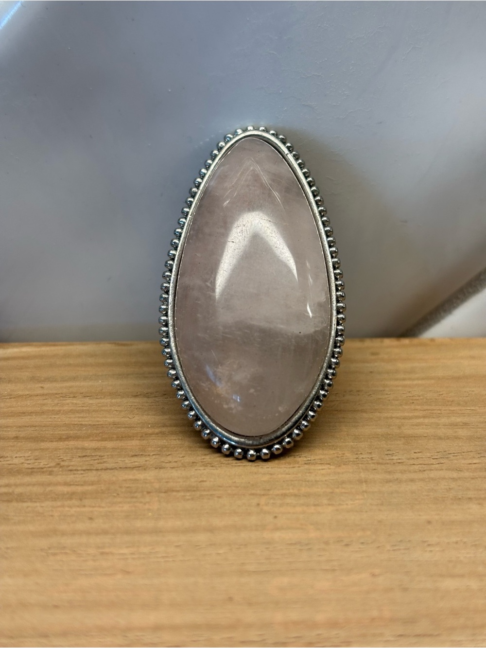 Rose Quartz Teardrop Silver Ring